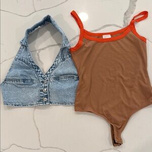 SHEIN Crop denim top and Vici bodysuit